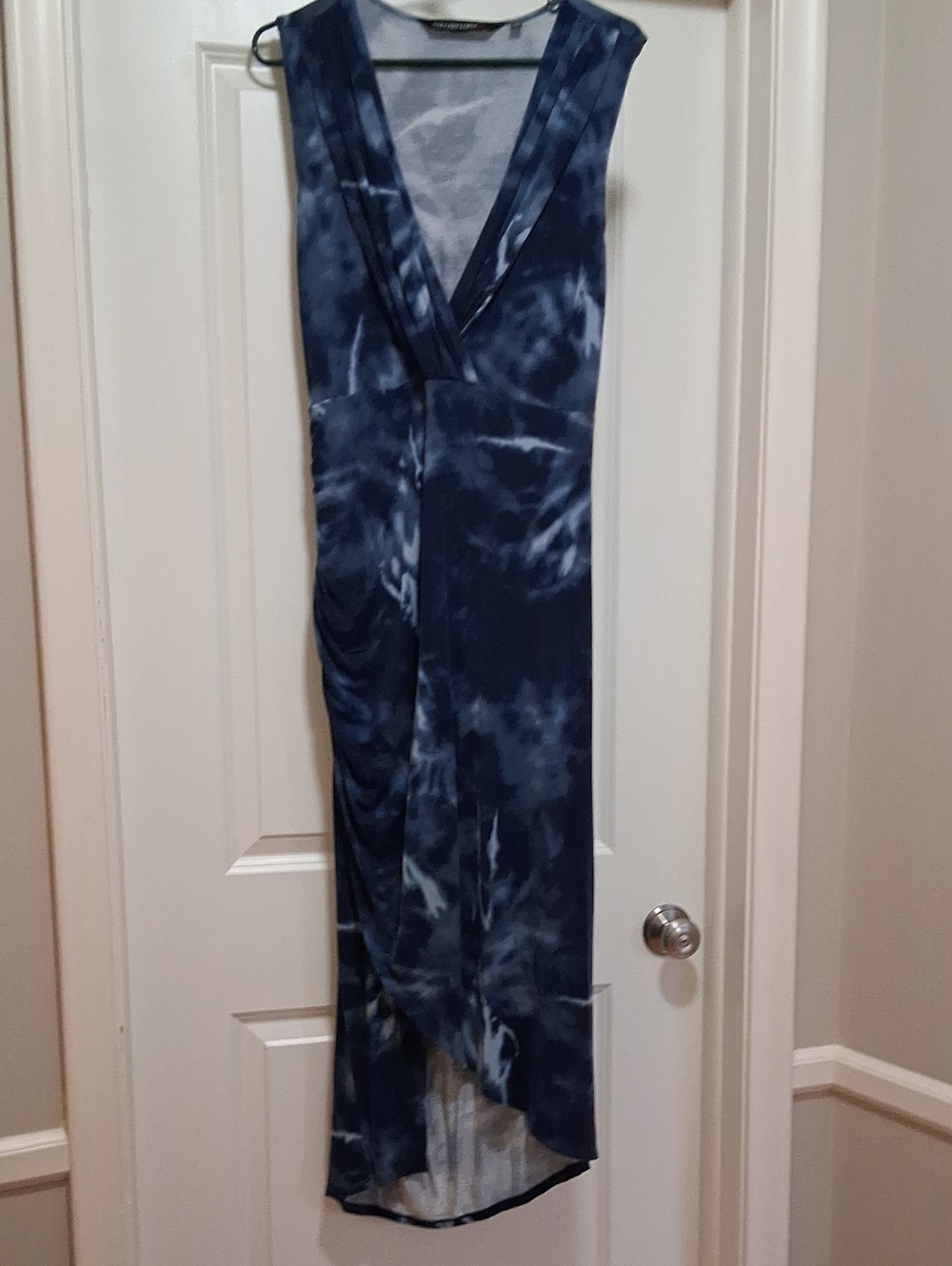 Colleen Lopez Navy Tie-Dye Asymmetrical V-Neck Maxi Dress